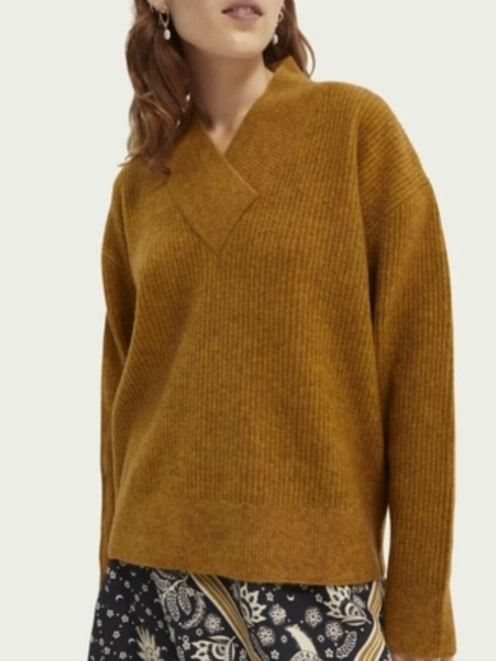 Scotch & Soda Golden Rod V-neck Ribbed Knit Sweater Small Wool Llama Blend
